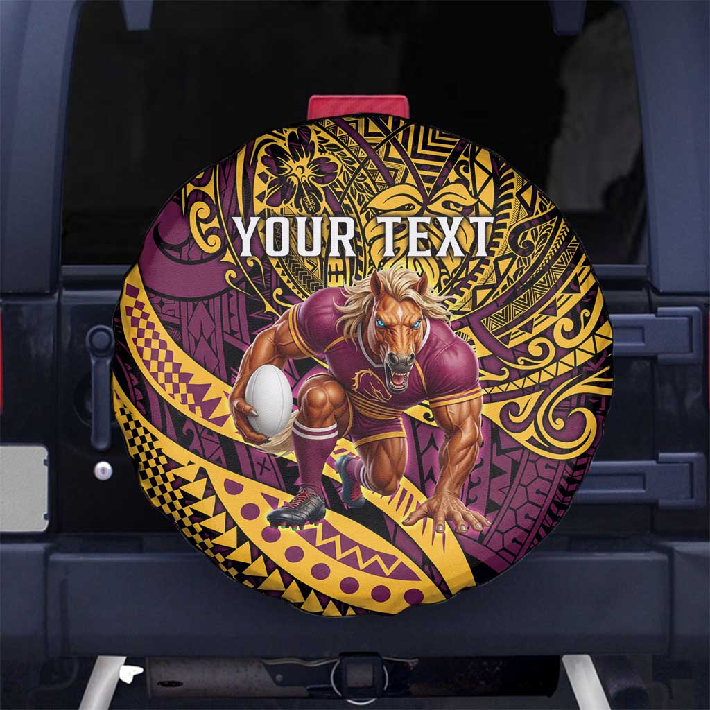 Personalised Brisbane Broncos Spare Tire Cover Polynesian Pattern Warrior Horse Rugby