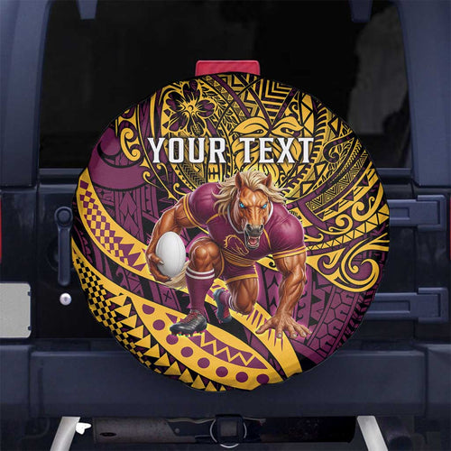 Personalised Brisbane Broncos Spare Tire Cover Polynesian Pattern Warrior Horse Rugby