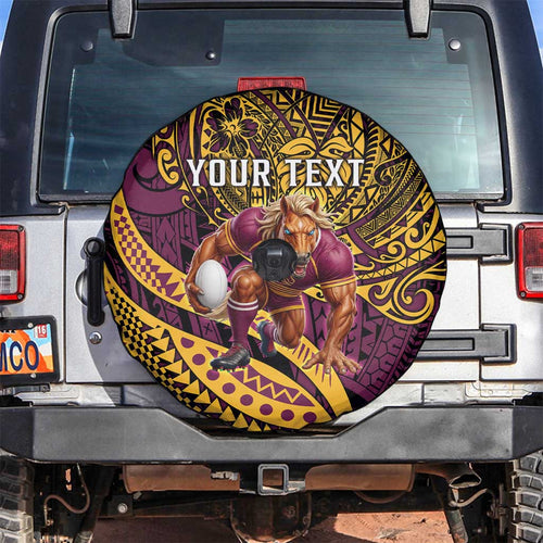 Personalised Brisbane Broncos Spare Tire Cover Polynesian Pattern Warrior Horse Rugby