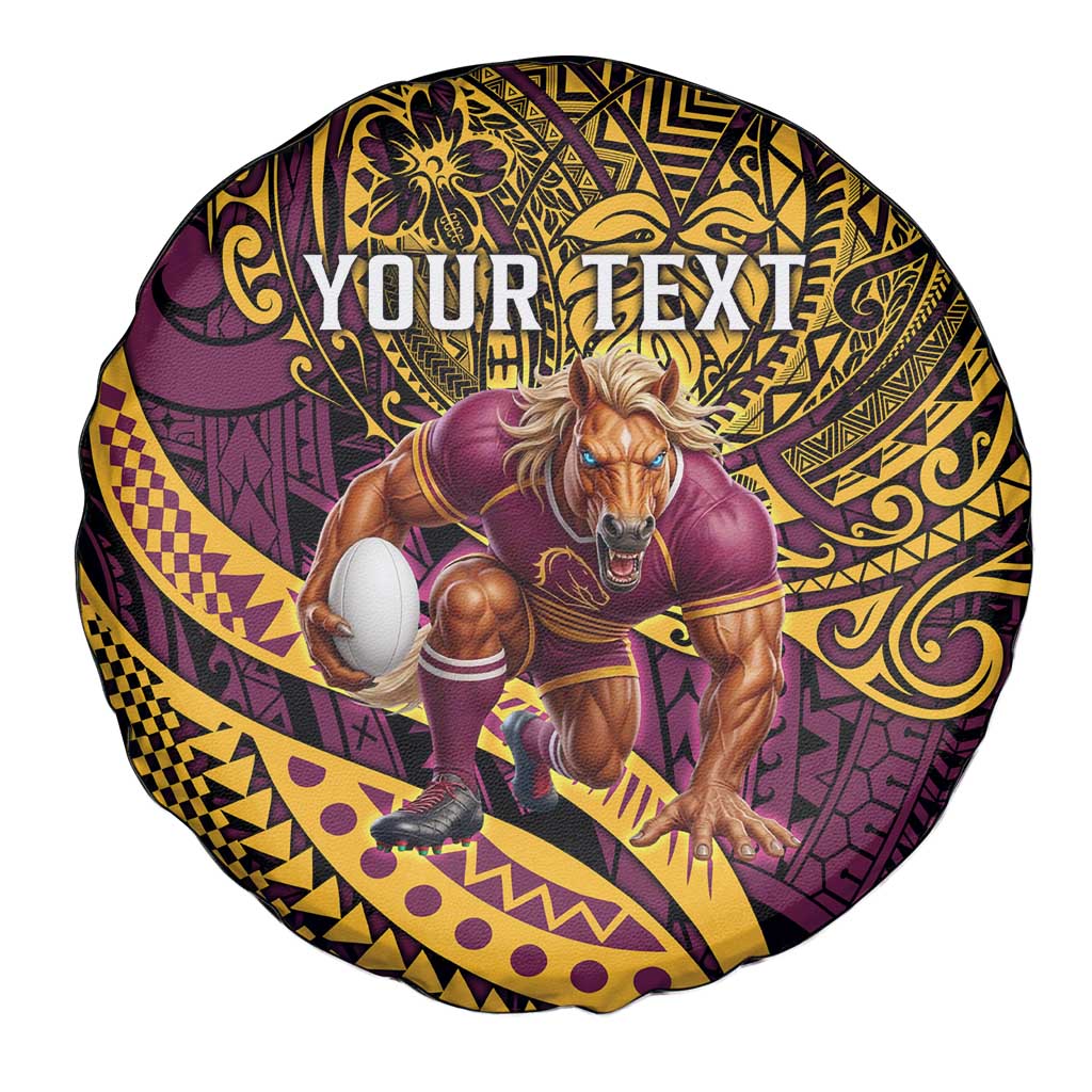 Personalised Brisbane Broncos Spare Tire Cover Polynesian Pattern Warrior Horse Rugby