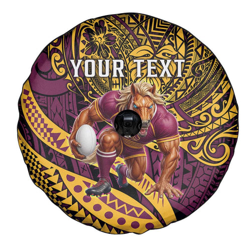 Personalised Brisbane Broncos Spare Tire Cover Polynesian Pattern Warrior Horse Rugby