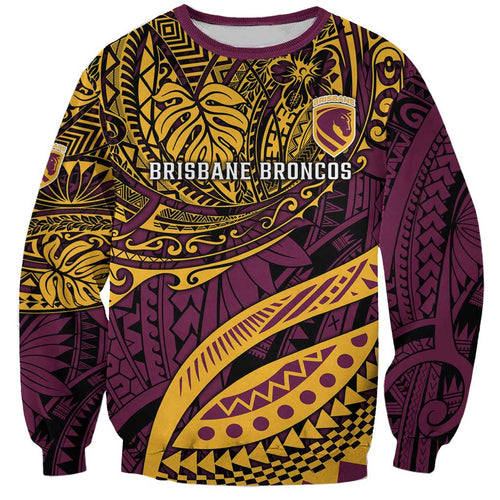 Personalised Brisbane Broncos Sweatshirt Polynesian Pattern Warrior Horse Rugby