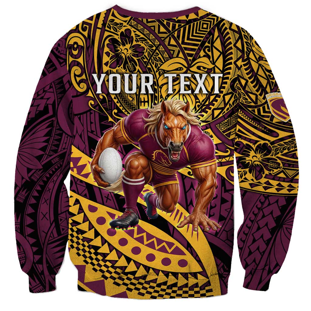 Personalised Brisbane Broncos Sweatshirt Polynesian Pattern Warrior Horse Rugby