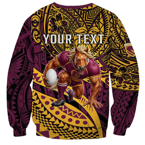 Personalised Brisbane Broncos Sweatshirt Polynesian Pattern Warrior Horse Rugby