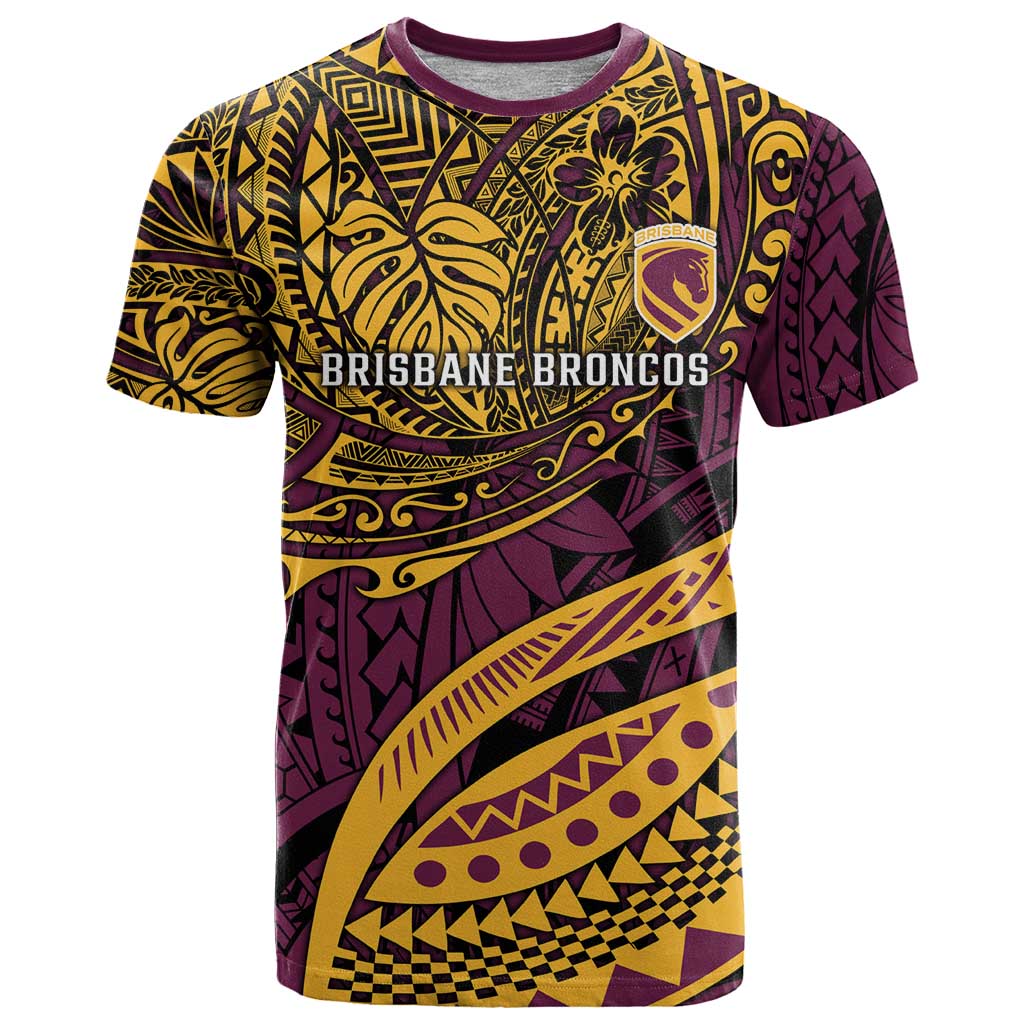 Personalised Brisbane Broncos T Shirt Polynesian Pattern Warrior Horse Rugby
