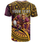 Personalised Brisbane Broncos T Shirt Polynesian Pattern Warrior Horse Rugby
