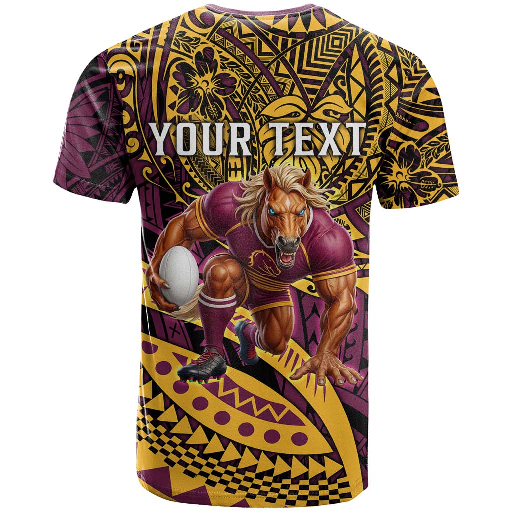 Personalised Brisbane Broncos T Shirt Polynesian Pattern Warrior Horse Rugby