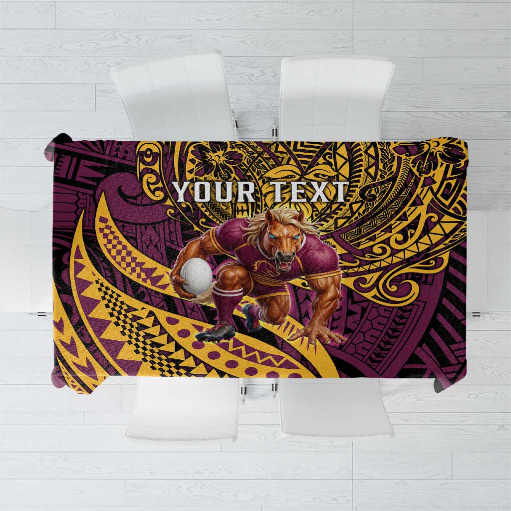 Personalised Brisbane Broncos Tablecloth Polynesian Pattern Warrior Horse Rugby