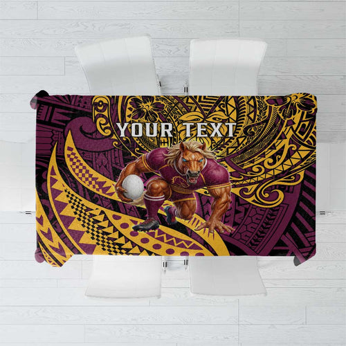 Personalised Brisbane Broncos Tablecloth Polynesian Pattern Warrior Horse Rugby