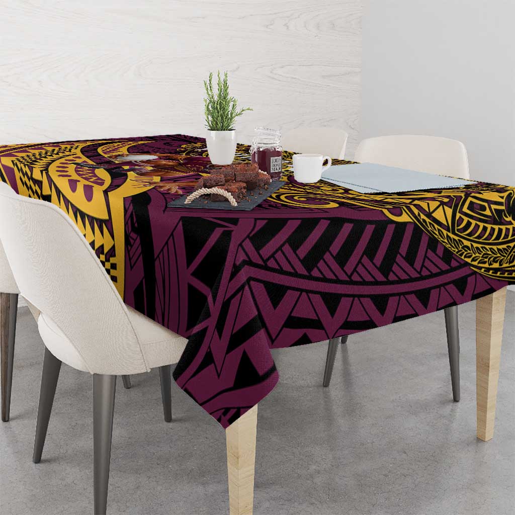 Personalised Brisbane Broncos Tablecloth Polynesian Pattern Warrior Horse Rugby