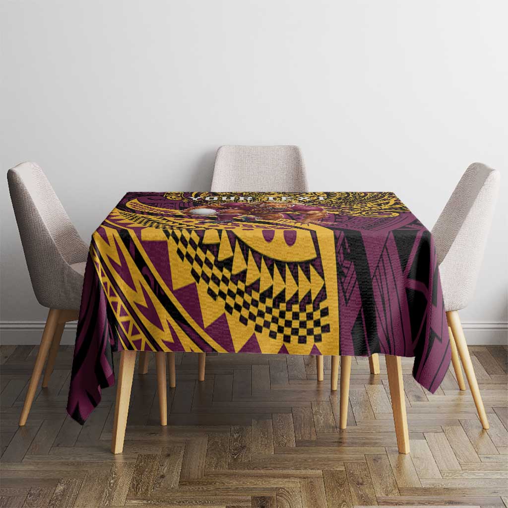 Personalised Brisbane Broncos Tablecloth Polynesian Pattern Warrior Horse Rugby