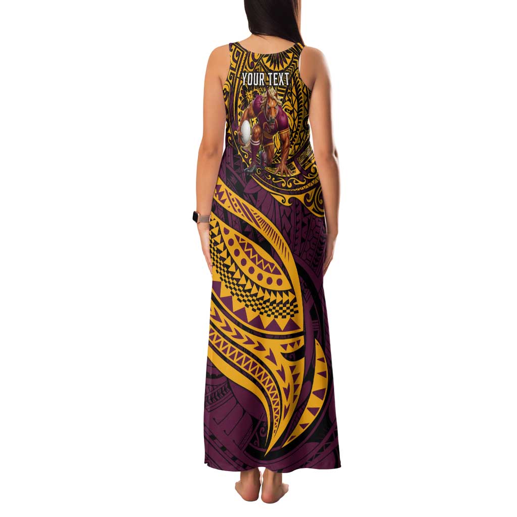 Personalised Brisbane Broncos Tank Maxi Dress Polynesian Pattern Warrior Horse Rugby
