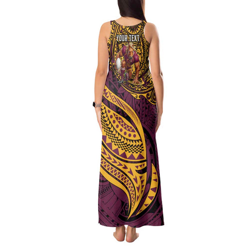 Personalised Brisbane Broncos Tank Maxi Dress Polynesian Pattern Warrior Horse Rugby