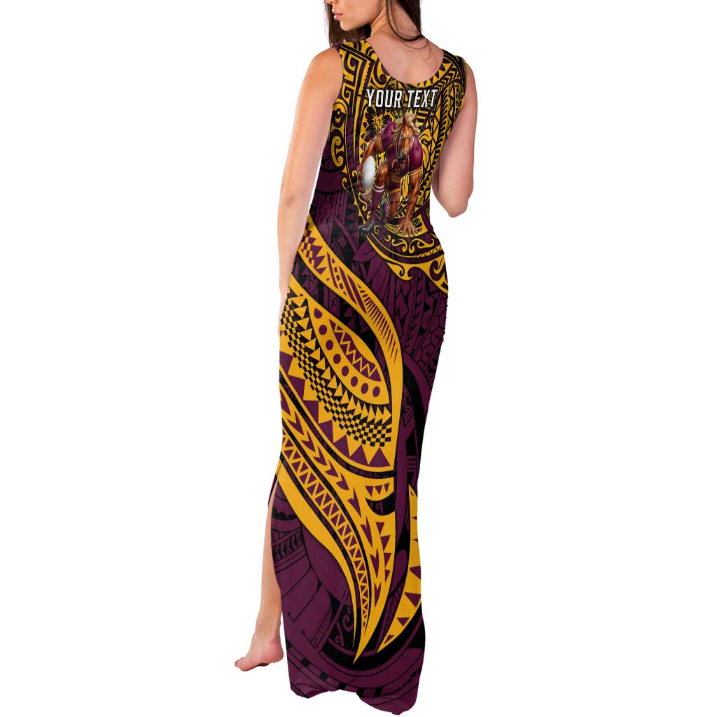 Personalised Brisbane Broncos Tank Maxi Dress Polynesian Pattern Warrior Horse Rugby