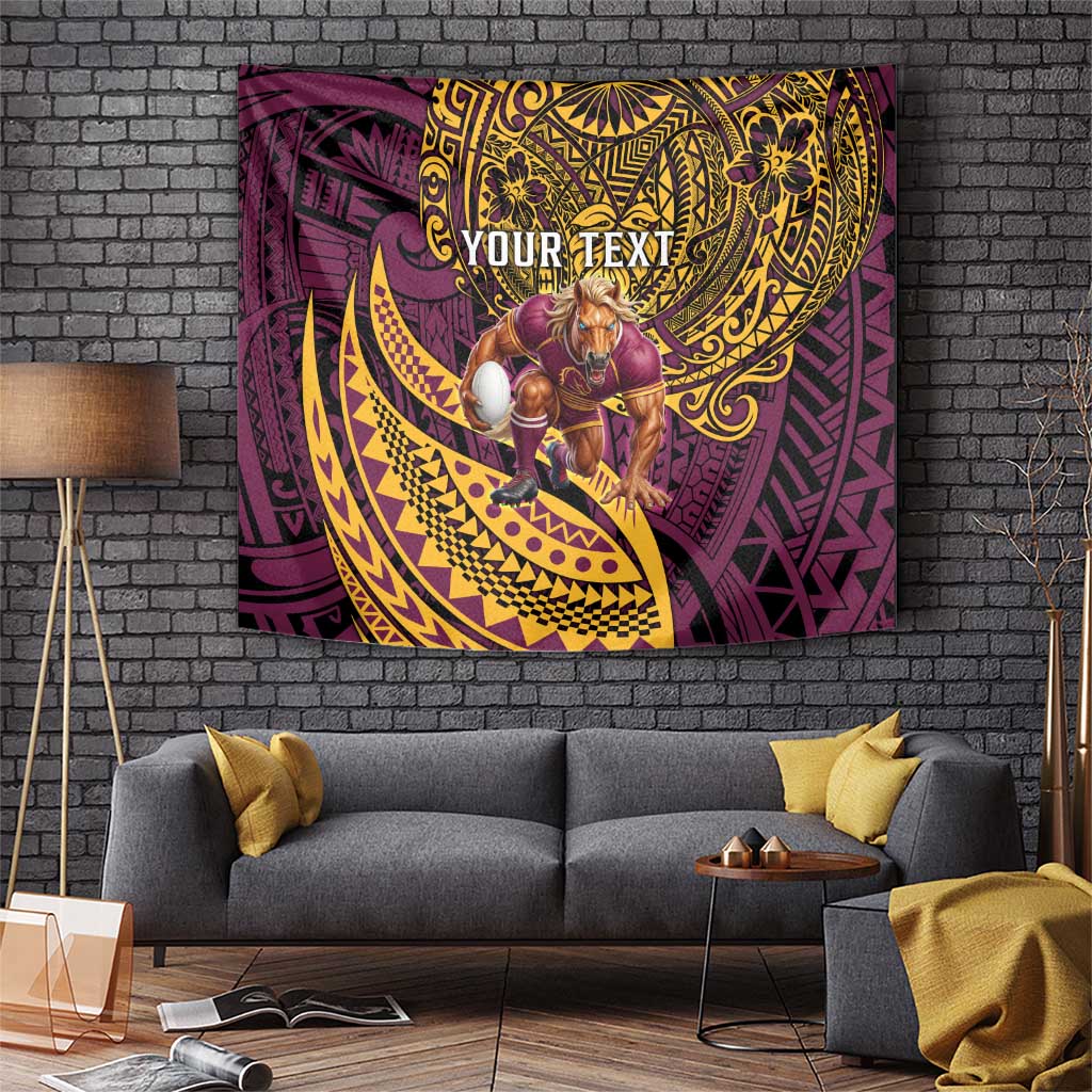 Personalised Brisbane Broncos Tapestry Polynesian Pattern Warrior Horse Rugby