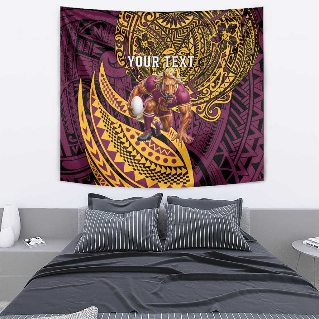 Personalised Brisbane Broncos Tapestry Polynesian Pattern Warrior Horse Rugby