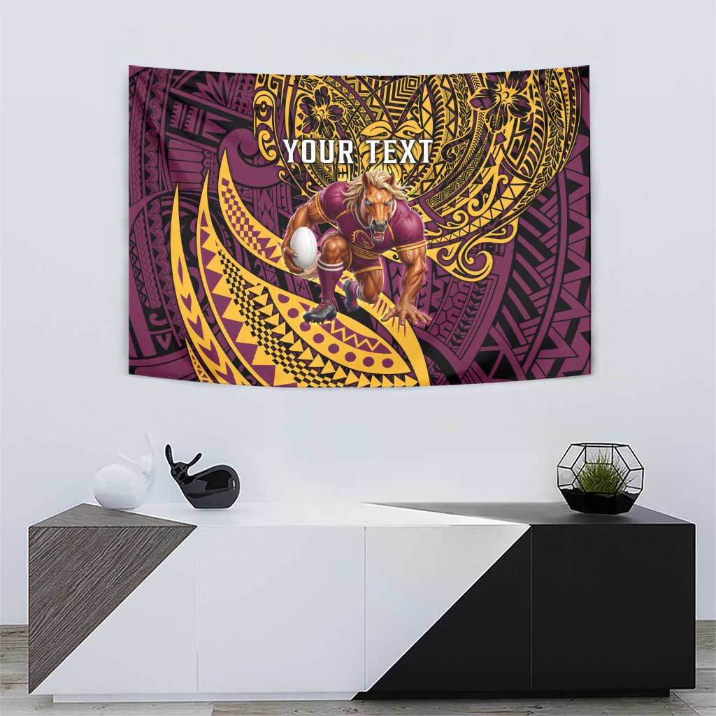 Personalised Brisbane Broncos Tapestry Polynesian Pattern Warrior Horse Rugby