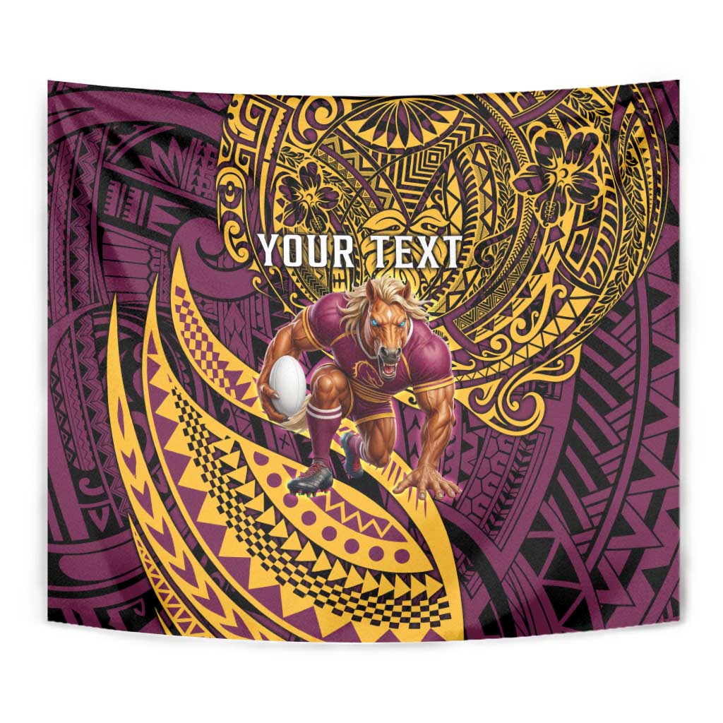 Personalised Brisbane Broncos Tapestry Polynesian Pattern Warrior Horse Rugby