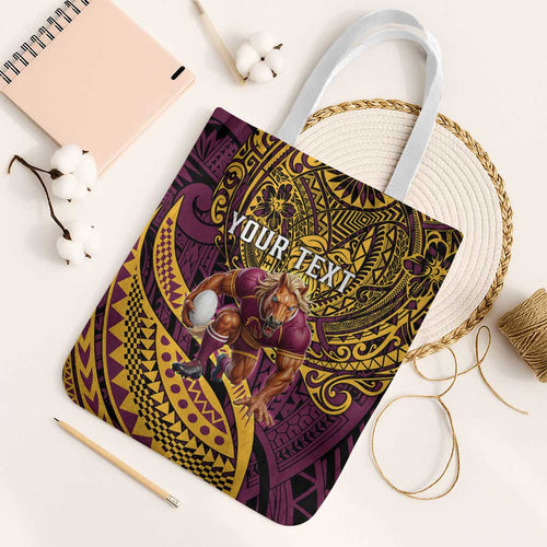 Personalised Brisbane Broncos Tote Bag Polynesian Pattern Warrior Horse Rugby