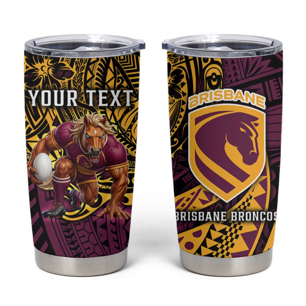 Personalised Brisbane Broncos Tumbler Cup Polynesian Pattern Warrior Horse Rugby