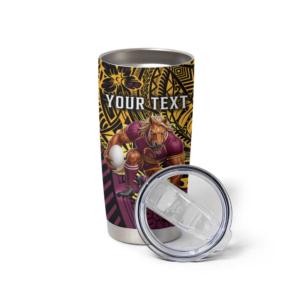 Personalised Brisbane Broncos Tumbler Cup Polynesian Pattern Warrior Horse Rugby