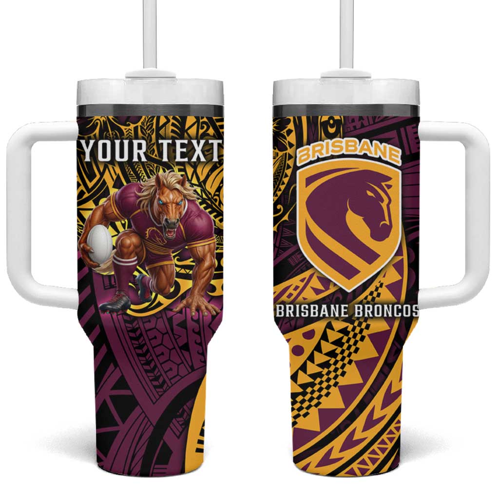 Personalised Brisbane Broncos Tumbler With Handle Polynesian Pattern Warrior Horse Rugby