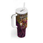 Personalised Brisbane Broncos Tumbler With Handle Polynesian Pattern Warrior Horse Rugby