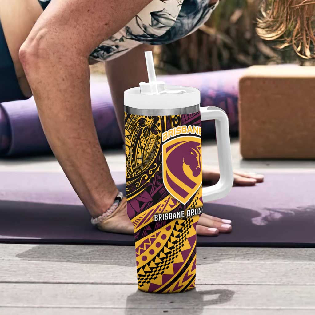 Personalised Brisbane Broncos Tumbler With Handle Polynesian Pattern Warrior Horse Rugby