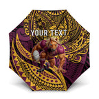 Personalised Brisbane Broncos Umbrella Polynesian Pattern Warrior Horse Rugby