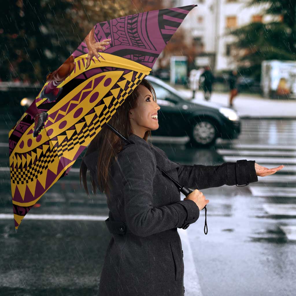 Personalised Brisbane Broncos Umbrella Polynesian Pattern Warrior Horse Rugby