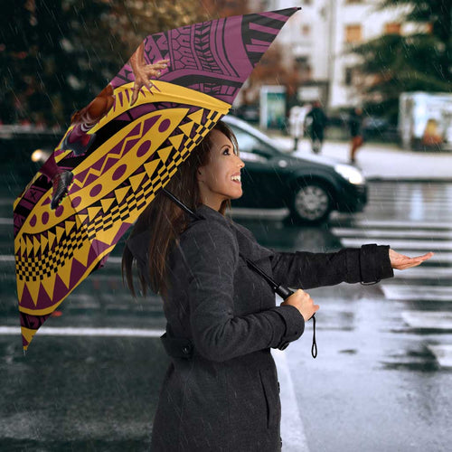 Personalised Brisbane Broncos Umbrella Polynesian Pattern Warrior Horse Rugby