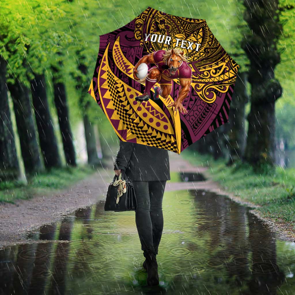 Personalised Brisbane Broncos Umbrella Polynesian Pattern Warrior Horse Rugby