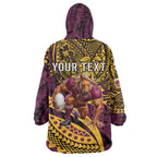 Personalised Brisbane Broncos Wearable Blanket Hoodie Polynesian Pattern Warrior Horse Rugby
