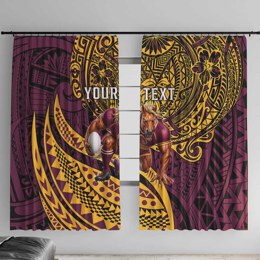 Personalised Brisbane Broncos Window Curtain Polynesian Pattern Warrior Horse Rugby