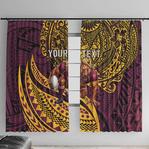 Personalised Brisbane Broncos Window Curtain Polynesian Pattern Warrior Horse Rugby
