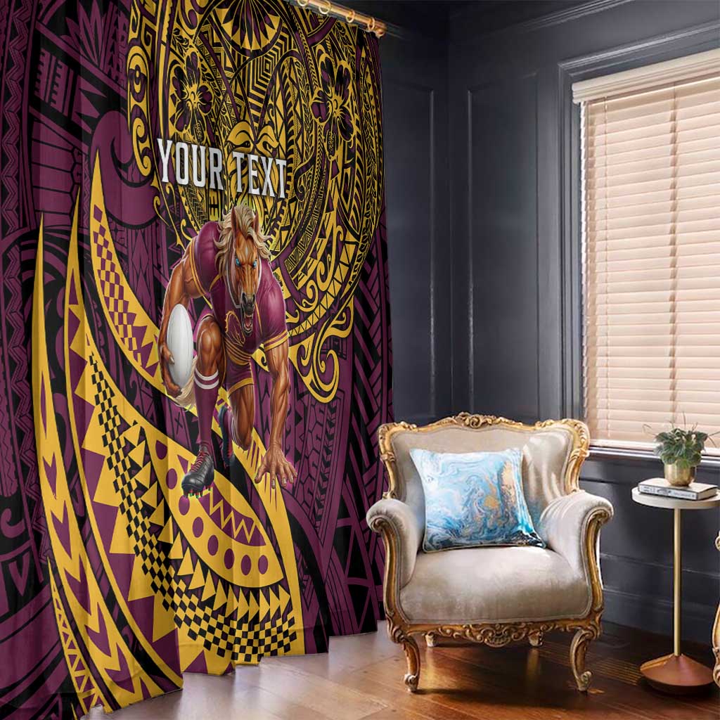 Personalised Brisbane Broncos Window Curtain Polynesian Pattern Warrior Horse Rugby