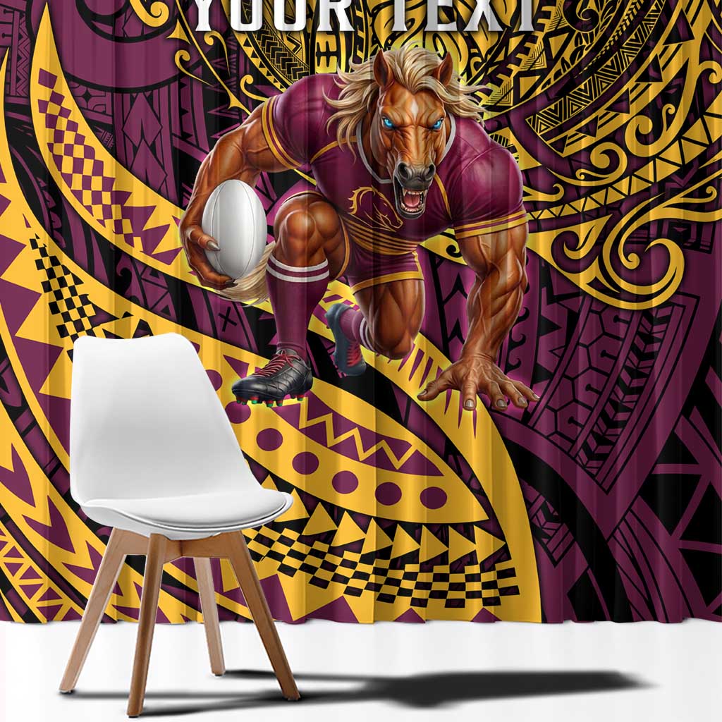 Personalised Brisbane Broncos Window Curtain Polynesian Pattern Warrior Horse Rugby