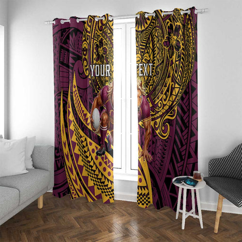 Personalised Brisbane Broncos Window Curtain Polynesian Pattern Warrior Horse Rugby