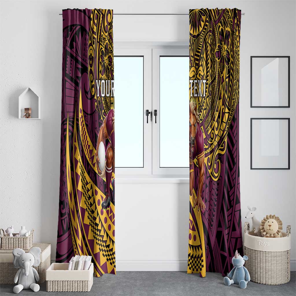 Personalised Brisbane Broncos Window Curtain Polynesian Pattern Warrior Horse Rugby