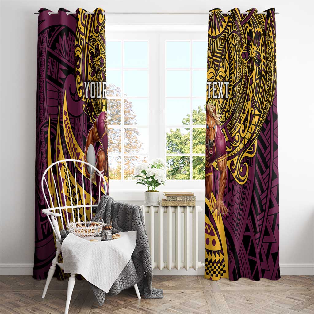 Personalised Brisbane Broncos Window Curtain Polynesian Pattern Warrior Horse Rugby