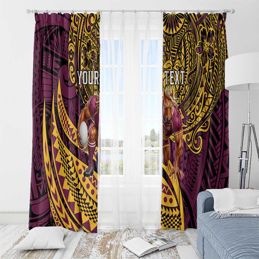Personalised Brisbane Broncos Window Curtain Polynesian Pattern Warrior Horse Rugby