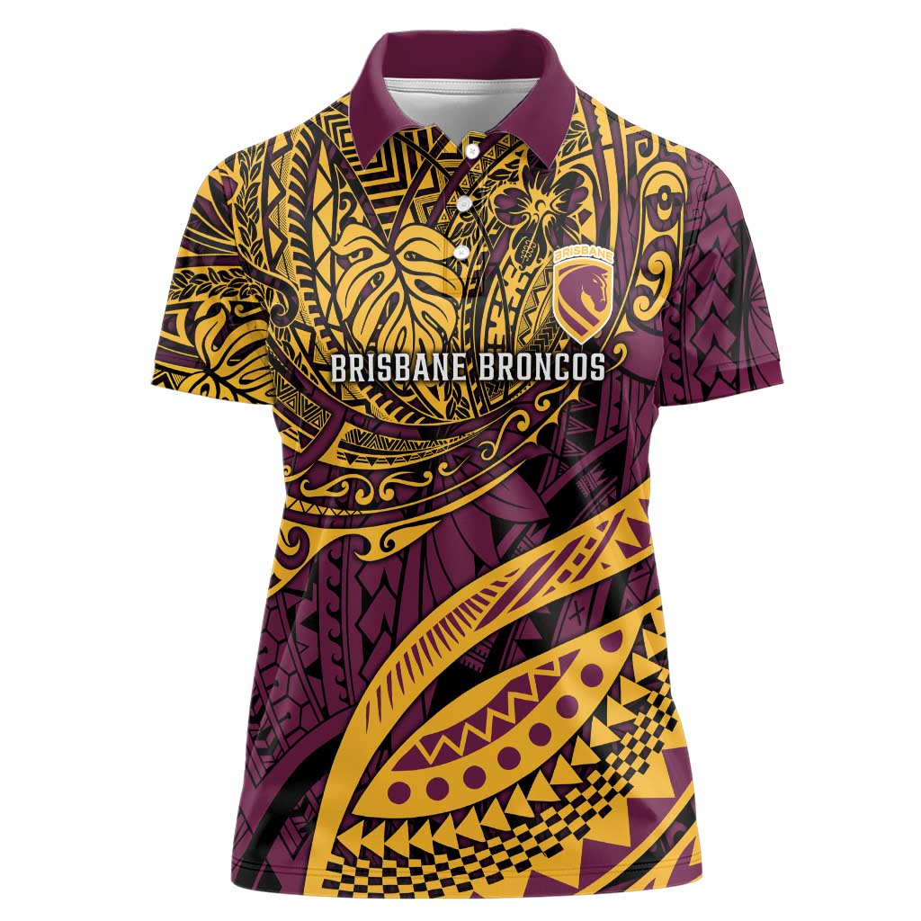 Personalised Brisbane Broncos Women Polo Shirt Polynesian Pattern Warrior Horse Rugby