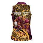 Personalised Brisbane Broncos Women Sleeveless Polo Shirt Polynesian Pattern Warrior Horse Rugby