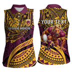Personalised Brisbane Broncos Women Sleeveless Polo Shirt Polynesian Pattern Warrior Horse Rugby