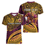 Personalised Brisbane Broncos Women V-Neck T-Shirt Polynesian Pattern Warrior Horse Rugby