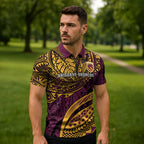 Personalised Brisbane Broncos Zipper Polo Shirt Polynesian Pattern Warrior Horse Rugby
