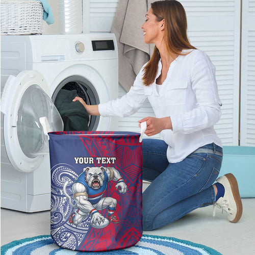 Personalised Western Bulldogs Mascot Laundry Basket Polynesian Tribal Pattern Bold Bulldog Football