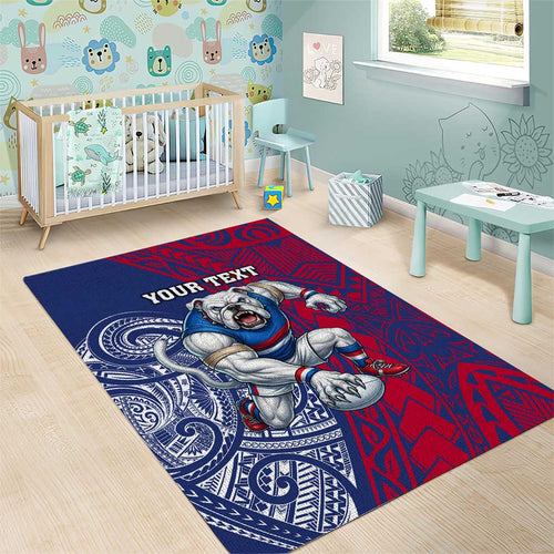 Personalised Western Bulldogs Mascot Area Rug Polynesian Tribal Pattern Bold Bulldog Football