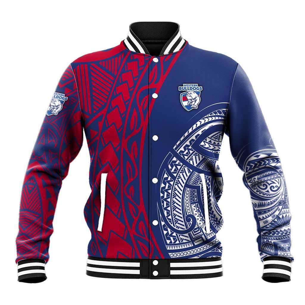 Personalised Western Bulldogs Mascot Baseball Jacket Polynesian Tribal Pattern Bold Bulldog Football
