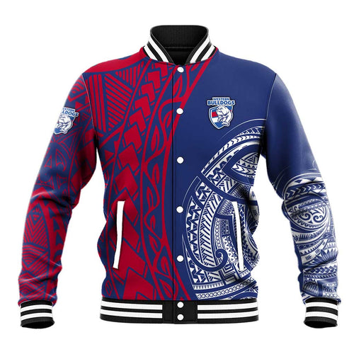 Personalised Western Bulldogs Mascot Baseball Jacket Polynesian Tribal Pattern Bold Bulldog Football